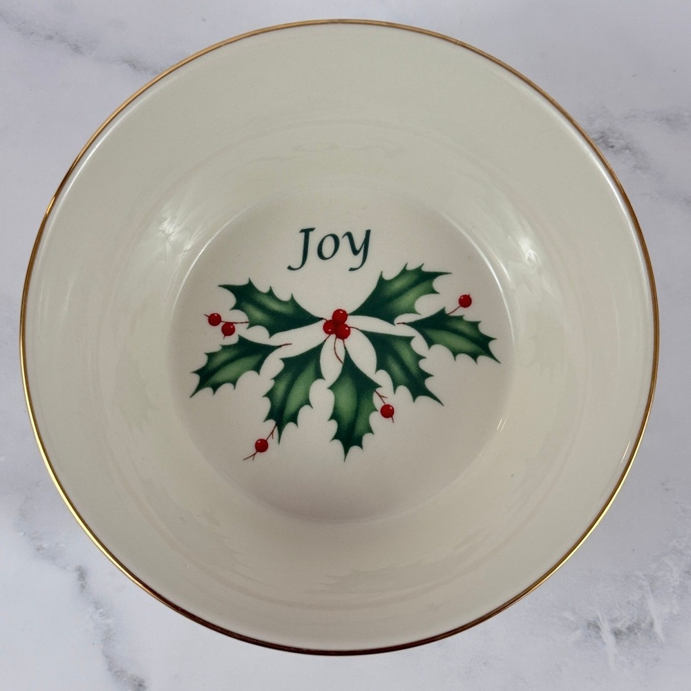 Lenox Holiday Sentiment "Joy" Round Petite Trinket Dish Bowl 4.5" Wide